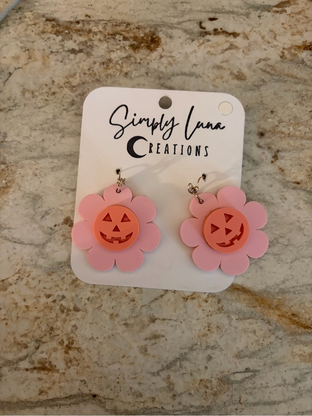 Pink Flower Jack-O'-Lantern Earrings